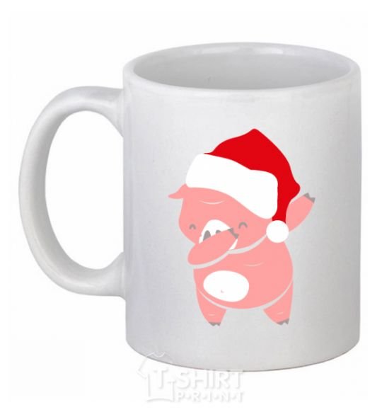 Ceramic mug Dabbing christmas pig White фото
