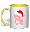 Mug with a colored handle Dabbing christmas pig yellow фото