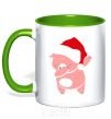 Mug with a colored handle Dabbing christmas pig kelly-green фото