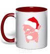 Mug with a colored handle Dabbing christmas pig red фото