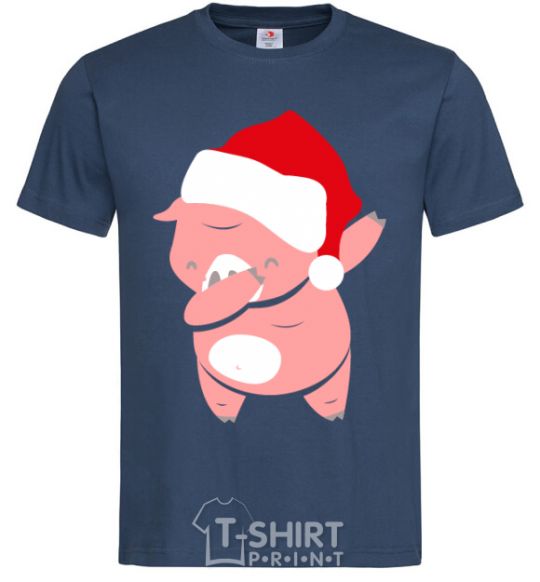 Мужская футболка Dabbing christmas pig Темно-синий фото