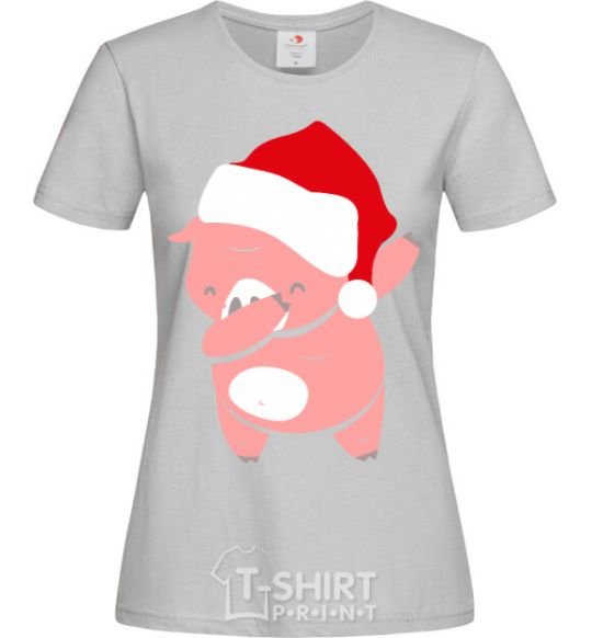 Women's T-shirt Dabbing christmas pig grey фото