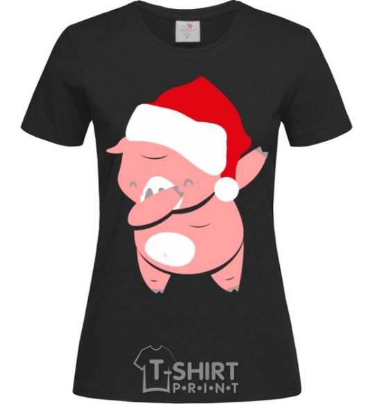 Women's T-shirt Dabbing christmas pig black фото