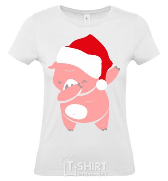 Women's T-shirt Dabbing christmas pig White фото