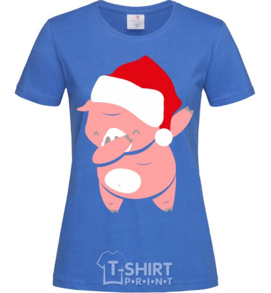 Women's T-shirt Dabbing christmas pig royal-blue фото