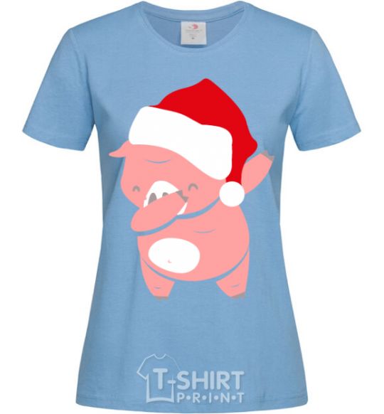 Women's T-shirt Dabbing christmas pig sky-blue фото