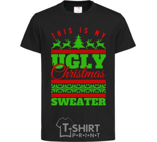 Kids T-shirt Ugly Christmas sweater black фото