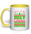 Mug with a colored handle Ugly Christmas sweater yellow фото