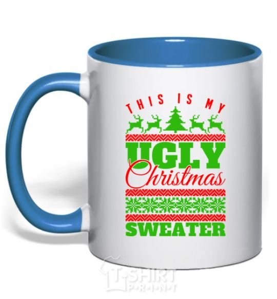 Mug with a colored handle Ugly Christmas sweater royal-blue фото