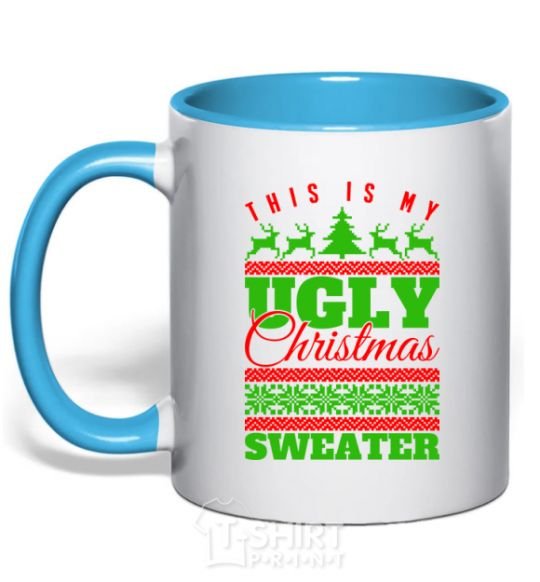 Чашка с цветной ручкой Ugly Christmas sweater Голубой фото