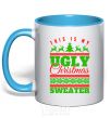Mug with a colored handle Ugly Christmas sweater sky-blue фото