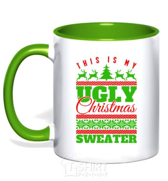 Mug with a colored handle Ugly Christmas sweater kelly-green фото
