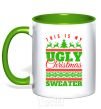 Mug with a colored handle Ugly Christmas sweater kelly-green фото