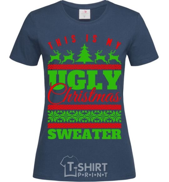Women's T-shirt Ugly Christmas sweater navy-blue фото