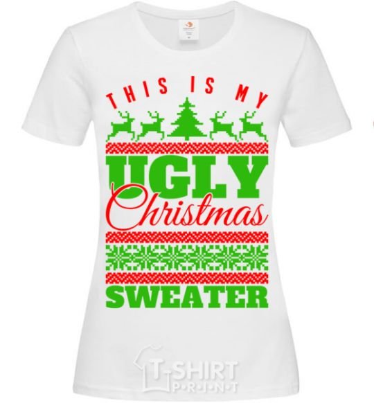 Women's T-shirt Ugly Christmas sweater White фото