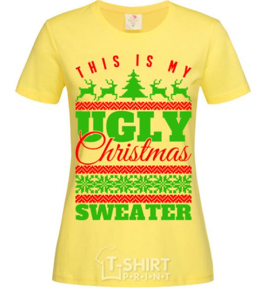 Women's T-shirt Ugly Christmas sweater cornsilk фото