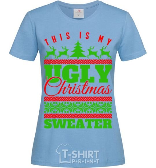 Women's T-shirt Ugly Christmas sweater sky-blue фото