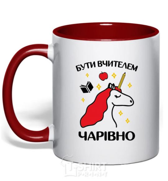 Mug with a colored handle Being a teacher is magical red фото