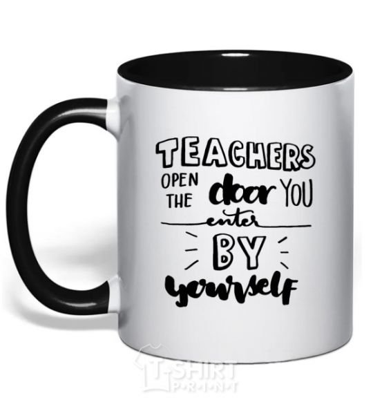 Mug with a colored handle Teachers open door black фото