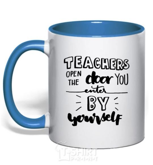 Mug with a colored handle Teachers open door royal-blue фото