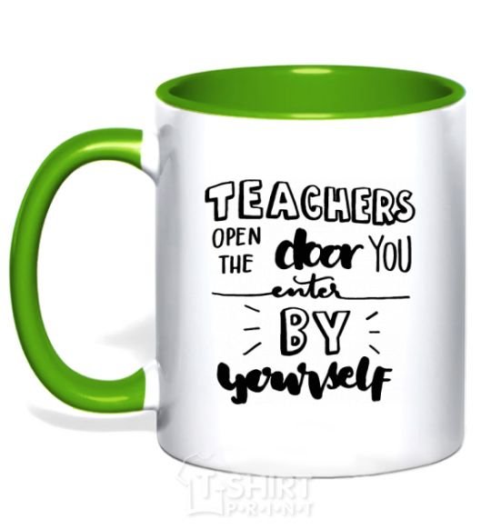 Mug with a colored handle Teachers open door kelly-green фото