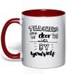 Mug with a colored handle Teachers open door red фото