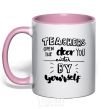 Mug with a colored handle Teachers open door light-pink фото