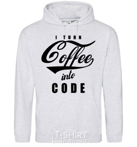 Men`s hoodie I turn coffee into code sport-grey фото