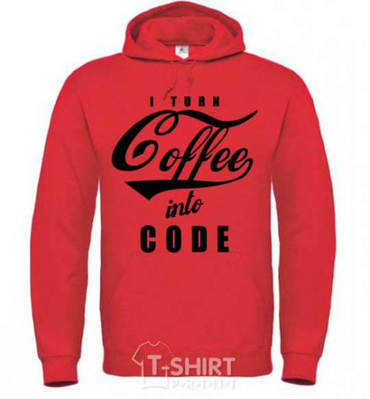 Men`s hoodie I turn coffee into code bright-red фото