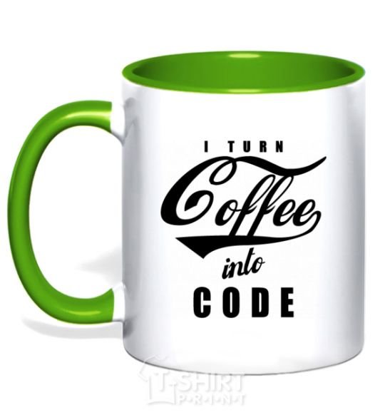 Чашка с цветной ручкой I turn coffee into code Зеленый фото