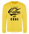 Sweatshirt I turn coffee into code yellow фото