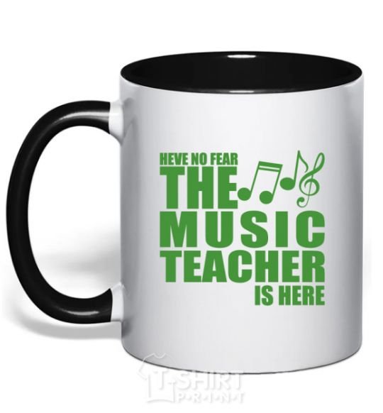 Mug with a colored handle Music teacher is here black фото