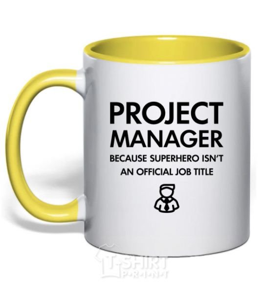 Mug with a colored handle Project manager yellow фото