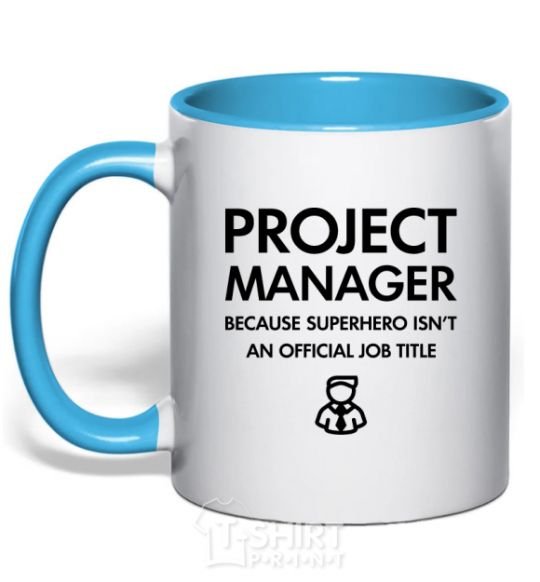 Mug with a colored handle Project manager sky-blue фото