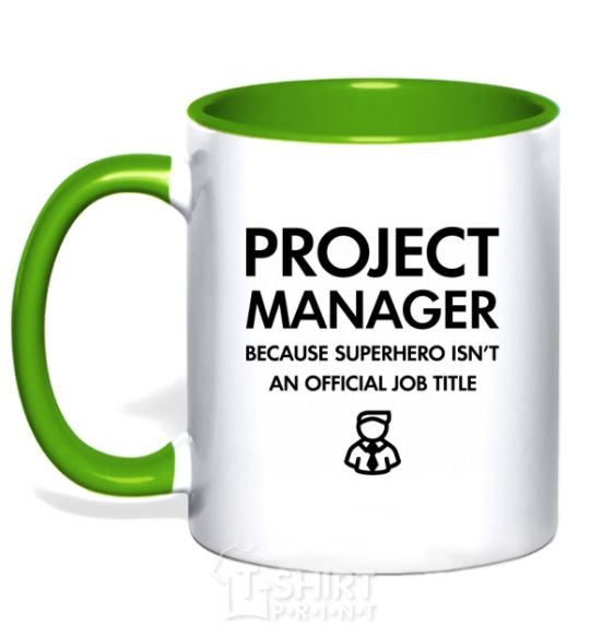 Mug with a colored handle Project manager kelly-green фото