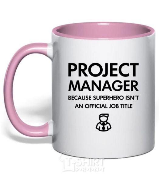 Mug with a colored handle Project manager light-pink фото