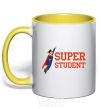 Mug with a colored handle Super student yellow фото