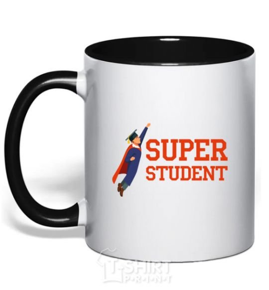 Mug with a colored handle Super student black фото