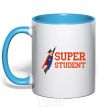 Mug with a colored handle Super student sky-blue фото