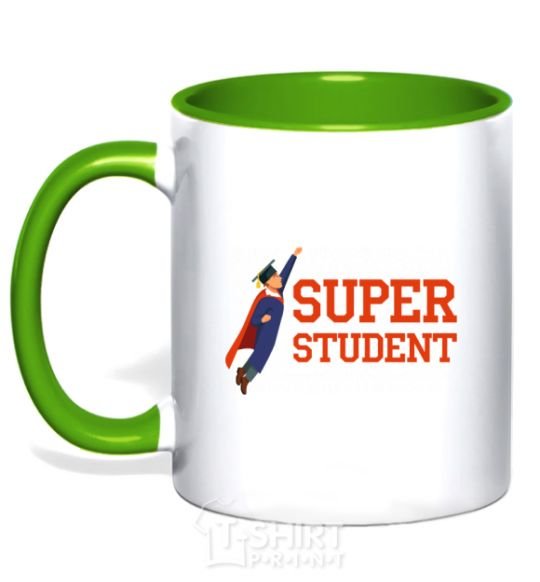 Mug with a colored handle Super student kelly-green фото