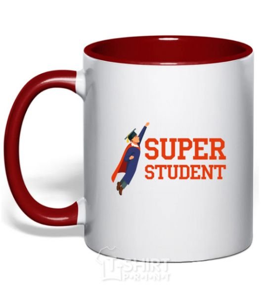 Mug with a colored handle Super student red фото
