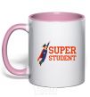 Mug with a colored handle Super student light-pink фото