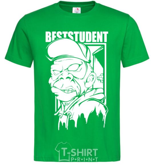 Мужская футболка Best student monkey Зеленый фото