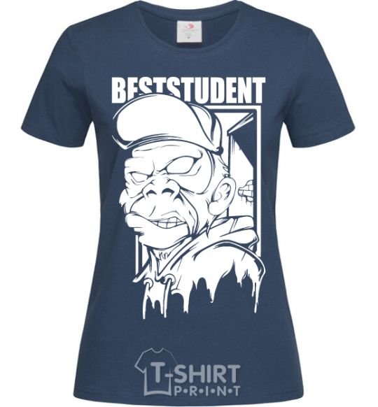 Women's T-shirt Best student monkey navy-blue фото