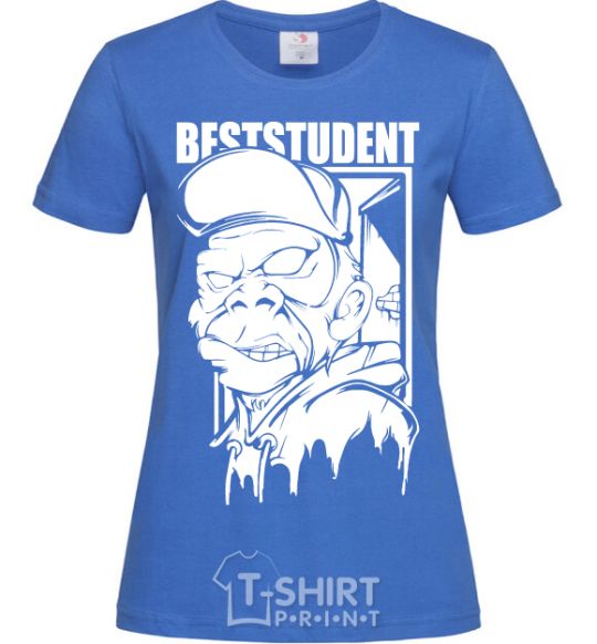 Women's T-shirt Best student monkey royal-blue фото