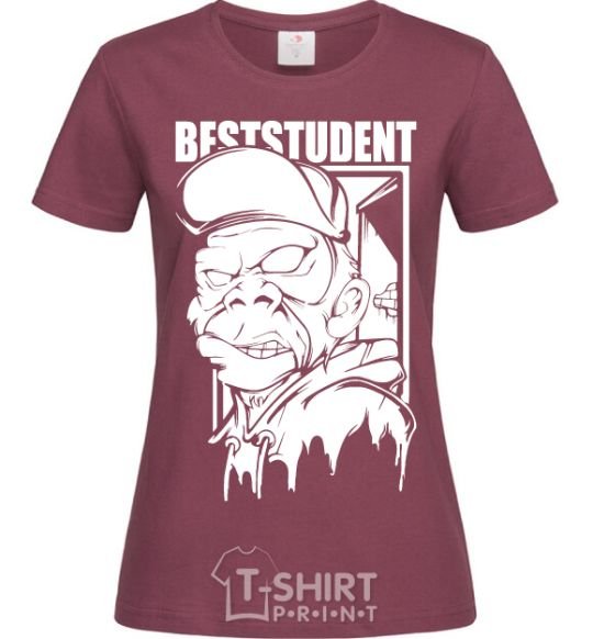 Women's T-shirt Best student monkey burgundy фото