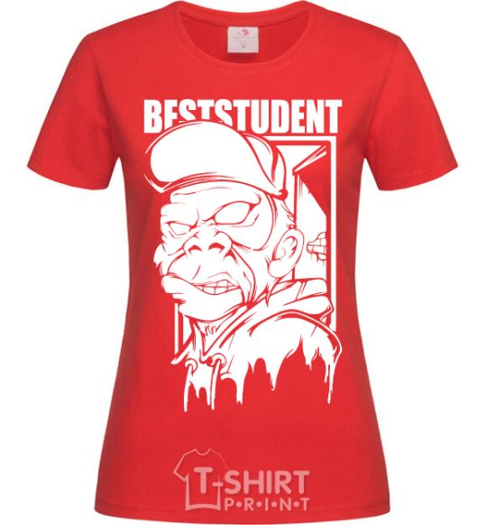 Women's T-shirt Best student monkey red фото