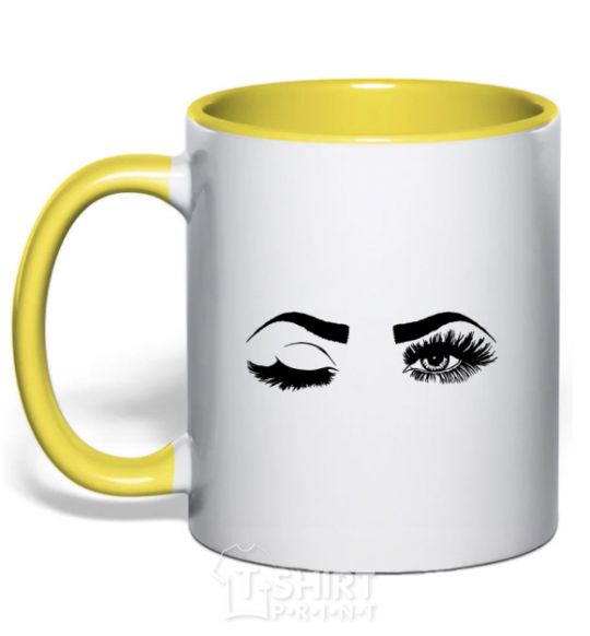 Mug with a colored handle Wink yellow фото