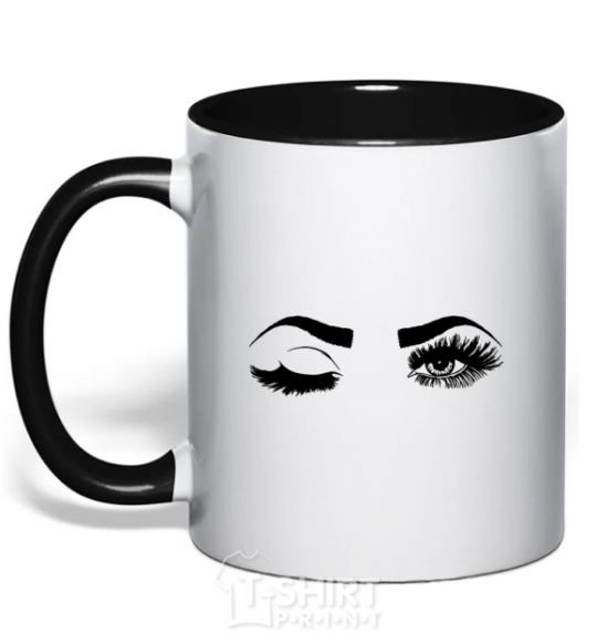 Mug with a colored handle Wink black фото