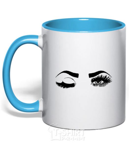 Mug with a colored handle Wink sky-blue фото